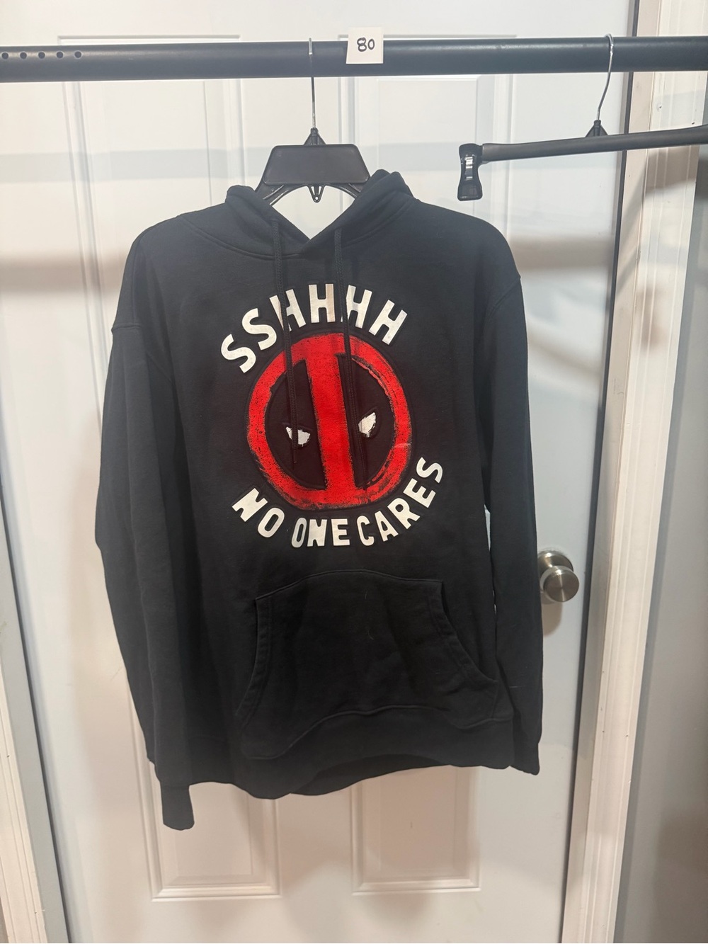 Deadpool Black Graphic Hoodie Sweatshirt with Red Logo - SSshhh No One Cares